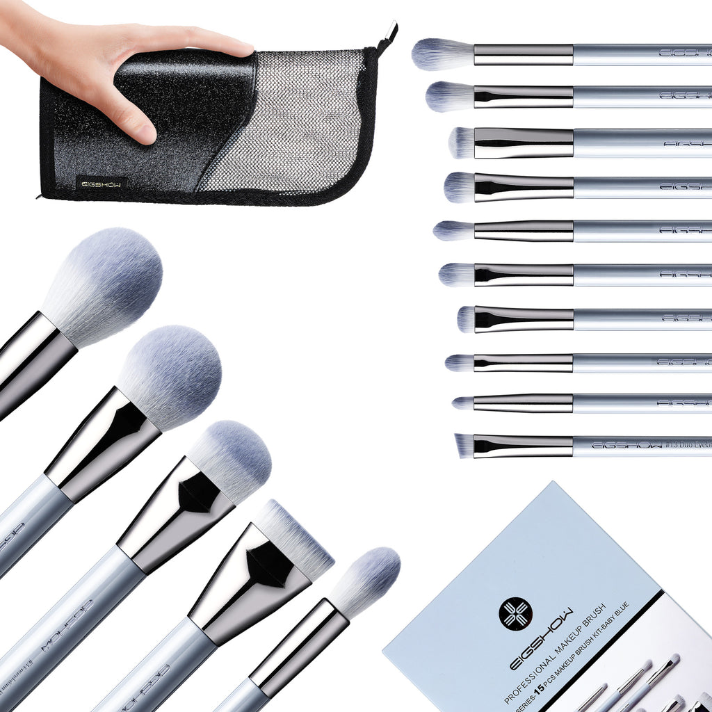 Jade Series – 15pcs Makeup Brush Kit – Baby Blue