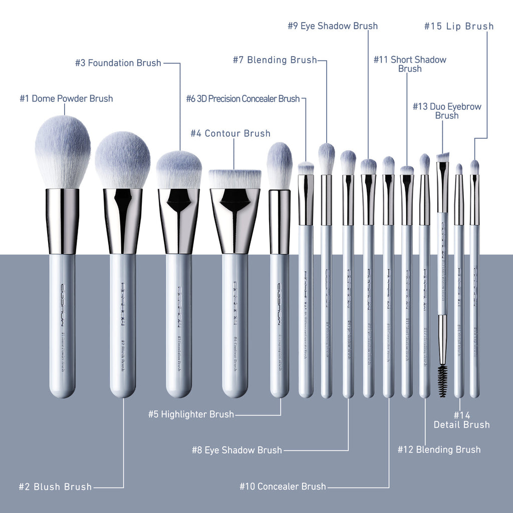 Jade Series – 15pcs Makeup Brush Kit – Baby Blue