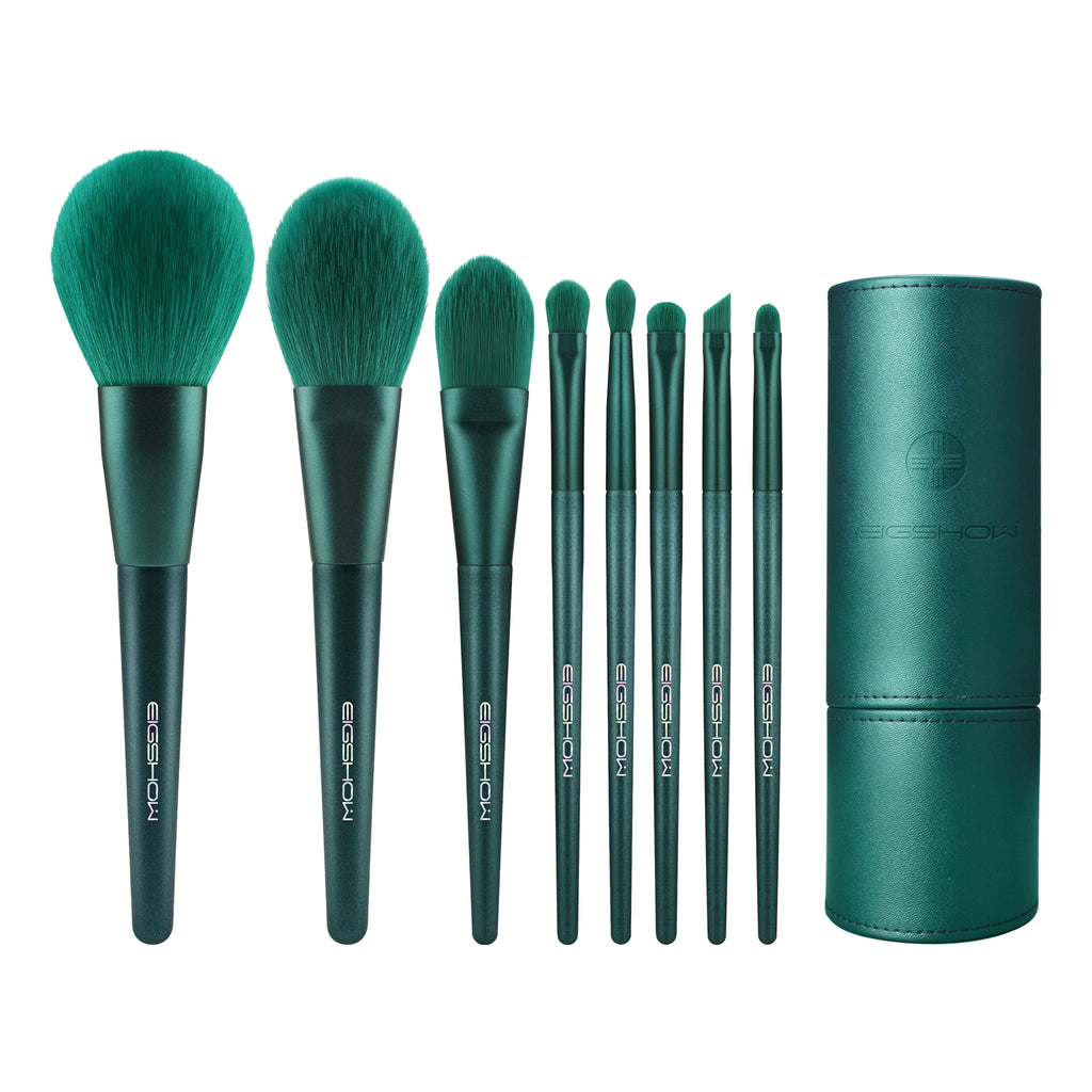 8pcs Jade Green Brush Kit with Cylinder
