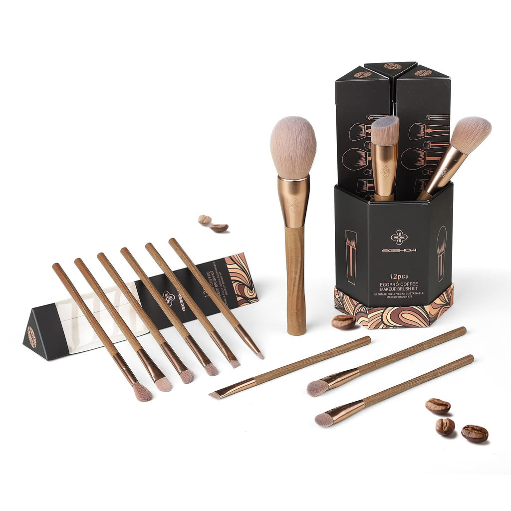 Sustainable Vegan Series - 12pcs EcoPro Coffee Makeup Brush Kit