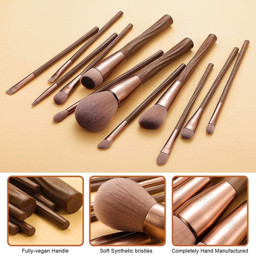 Sustainable Vegan Series - 12pcs EcoPro Coffee Makeup Brush Kit