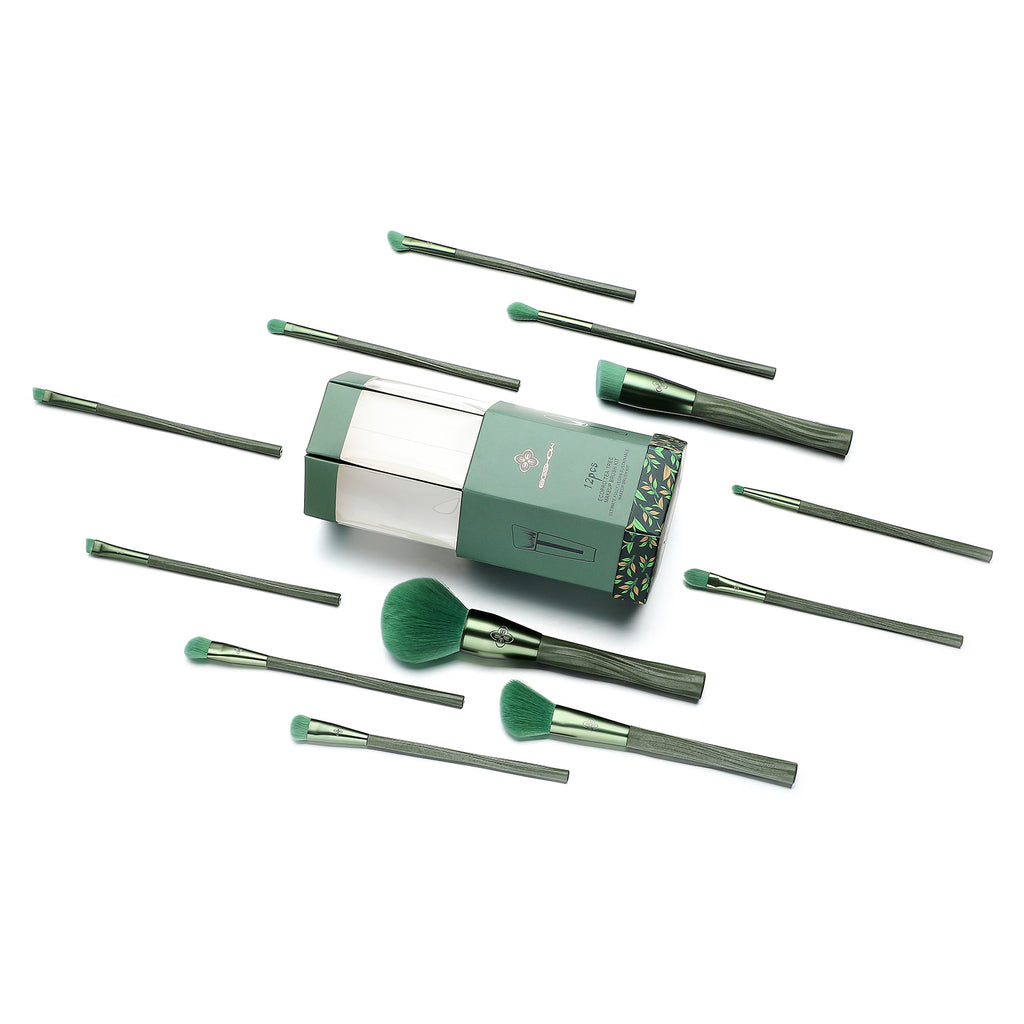 Sustainable Vegan Series - 12pcs EcoPro Tea Makeup Brush Kit