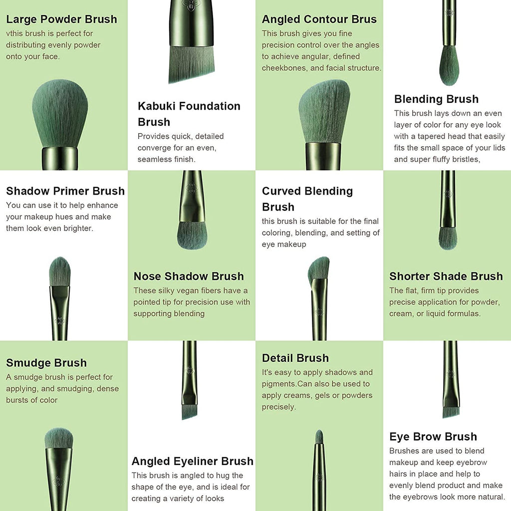 Sustainable Vegan Series - 12pcs EcoPro Tea Makeup Brush Kit