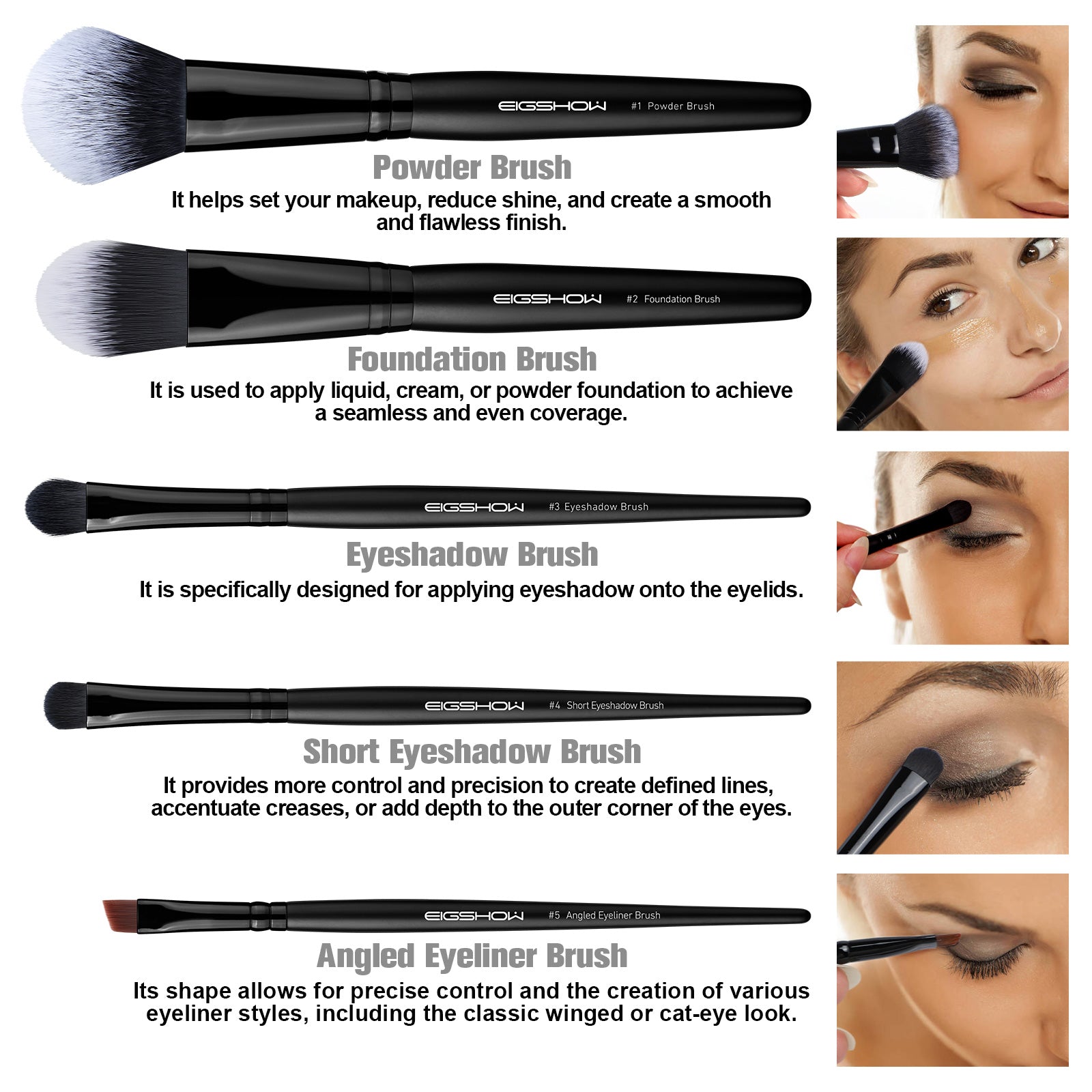 Jade Series - 5 Pcs Eye Brush Set - Black