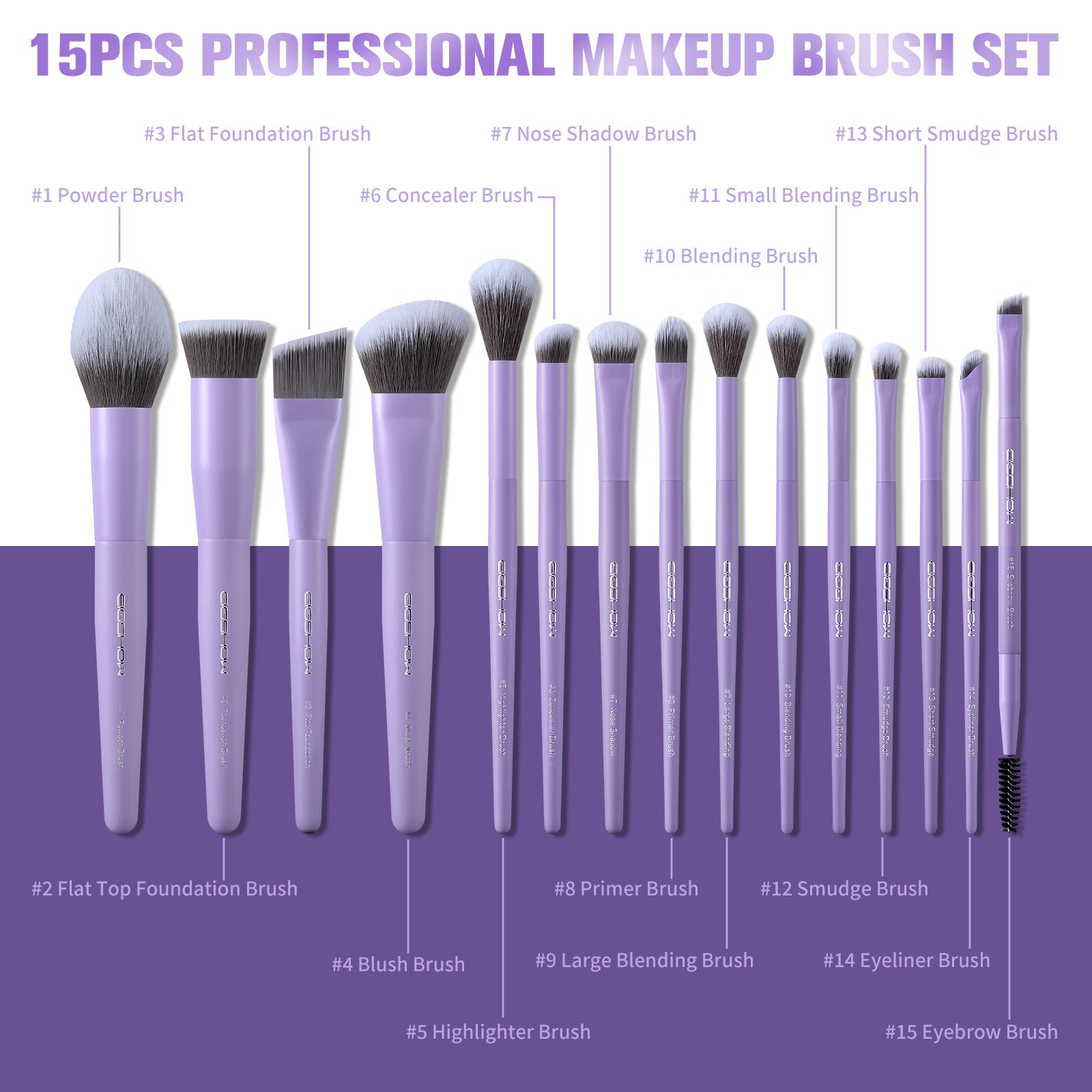 Lilac Whisper - 15pcs Makeup Brush Kit
