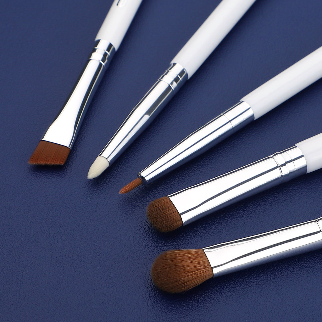 Jade Series - 5 Pcs Eye Brush Set - White Silver