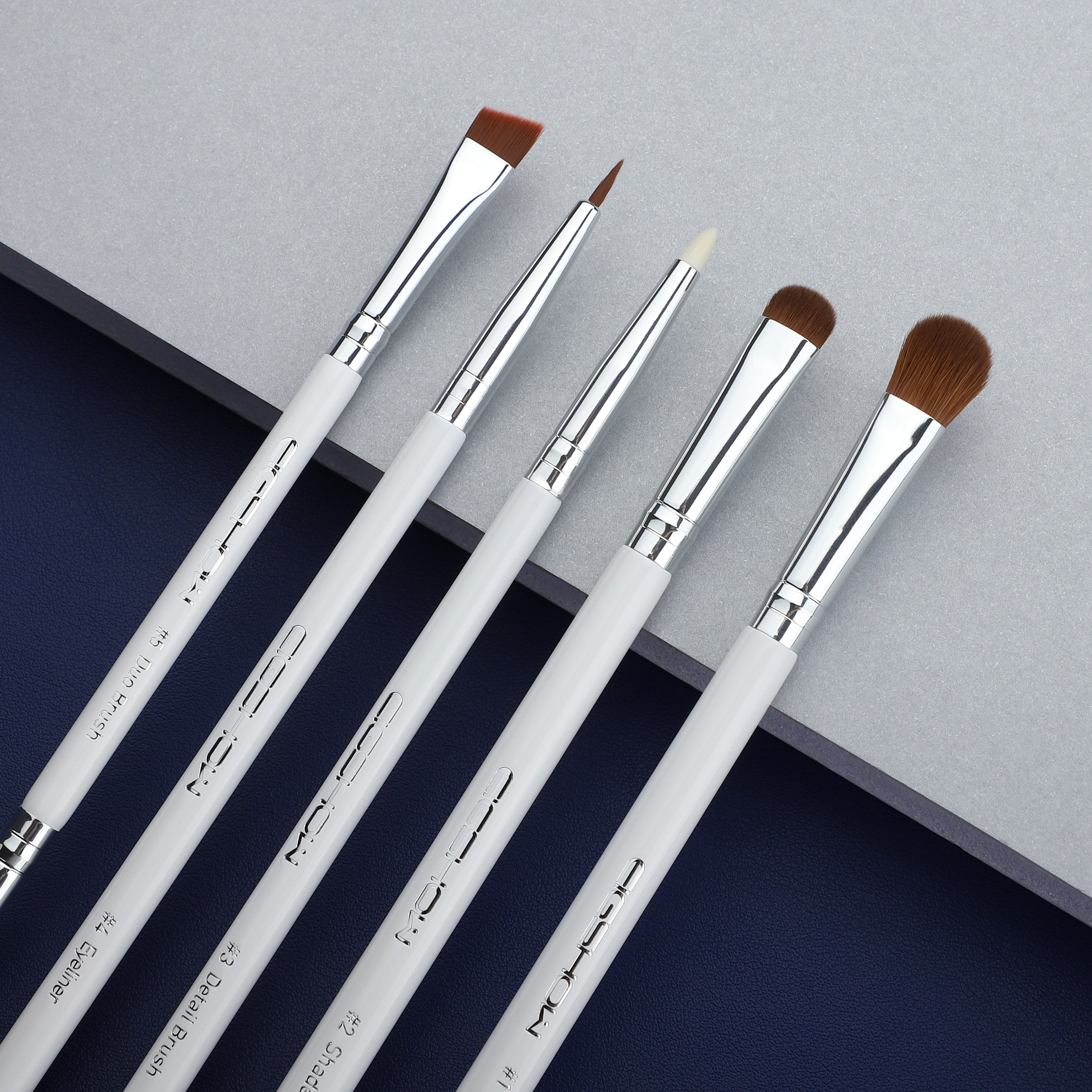 Jade Series - 5 Pcs Eye Brush Set - White Silver