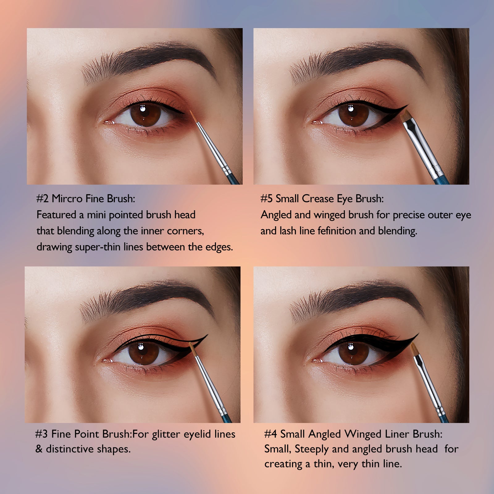 Ultra Fine Series - 5pcs All in One Pro Detail Eyeliner Brush Kit