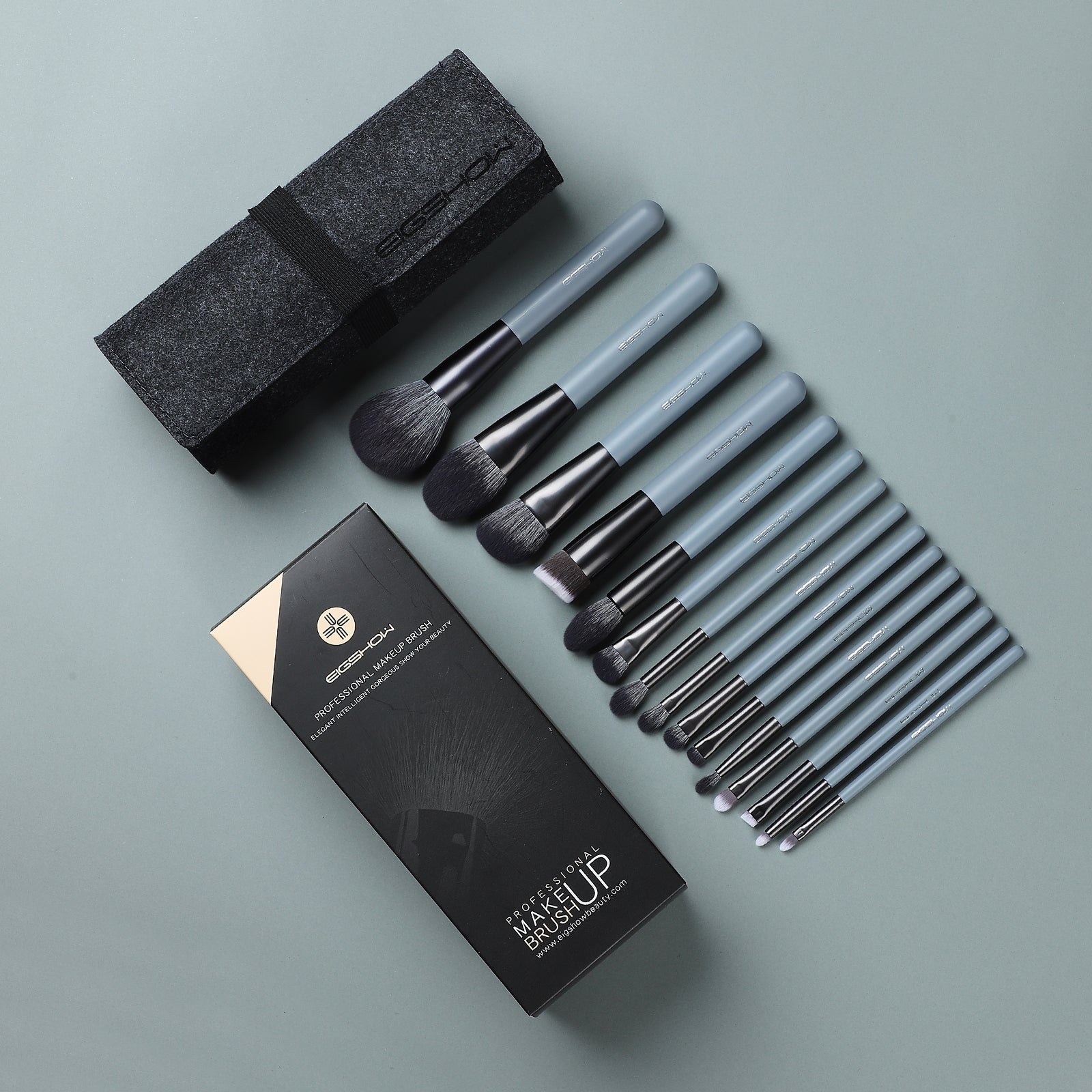 Jade Series – 15pcs Makeup Brush Kit – Agate Grey