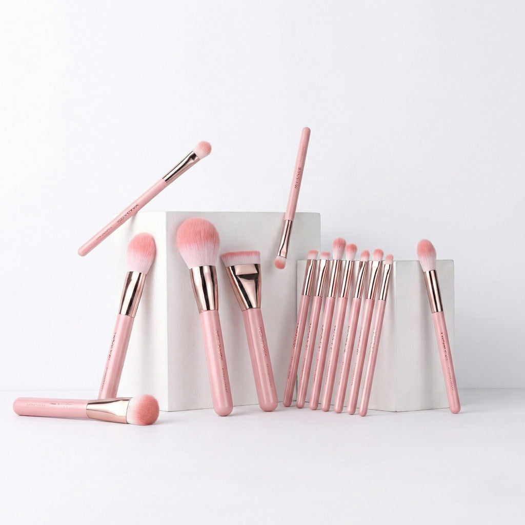 Jade Series – 15pcs Makeup Brush Kit – Misty Rose