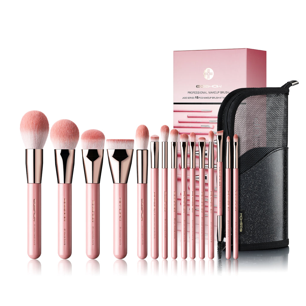 Jade Series – 15pcs Makeup Brush Kit – Misty Rose